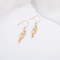 Detailed view of S925 silver willow leaf earring hook with gold finish and zircon for DIY jewelry - Gold Square Frame Willow Leaf Style With White Zirconia
