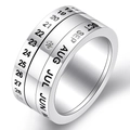 Rotatable stainless steel calendar ring with high polish finish and center stone inlay - US 7 / Silver Rotating Calendar Style