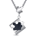 Collana a puzzle in argento con intarsio nero e incisione con diamante only love - Puzzle Nero Bianco (BF1136) / Nero & Bianco