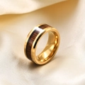 8mm gold stainless steel ring for men with elegant dark wood grain inlay - US 7 / Gold