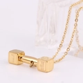 Golden stainless steel dumbbell pendant necklace featuring inspirational engraving details - Gold
