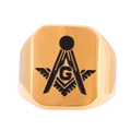 Anillo vintage de 18mm cuadrado en acero inoxidable dorado con logo masónico - US 7 / Dorado