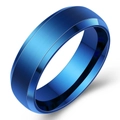 Bague de 6mm en acier titane bleu brossé avec bords biseautés polis pour couples - US 7 / Bleu