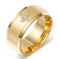 Men's 8mm brushed gold stainless steel ring with laser engraved Masonic logo and G symbol - US 7 / Gold