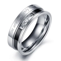 Silver couples ring with black band inlay and You are my only love engraving - US 7 / Men / Silver Black