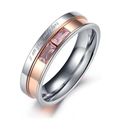 Silver and rose gold wedding ring with pink stones and I am your only love engraving - US 5 / Women / Silver Pink