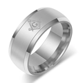 8mm brushed stainless steel Freemason ring with laser-engraved compass and G logo symbol - US 7 / Steel