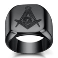 Anillo de sello cuadrado en acero inoxidable negro con logo de la masonería grabado - US 7 / Negro de Humo