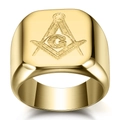 Anillo de sello masónico en acero inoxidable dorado con logo de escuadra y compás - US 7 / Dorado