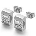 Elegant 7-10mm square-cut cubic zirconia stud earrings in polished stainless steel finish - Steel