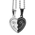 Poliertes silbernes und schwarzes Best Friends Herz-Puzzle-Halsketten-Set aus Edelstahl - Zusammengesetztes Herz (Schwarz+Silber)