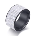 Bague large 12mm en acier inoxydable noir avec 8 rangées de cristaux pour femmes - US 7 / Noir + Zircone Claire