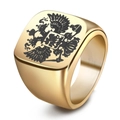 Gold stainless steel signet ring featuring a black double-headed eagle crest on square face - US 7 / Gold