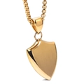Polished 45mm gold shield pendant necklace in stainless steel for men with brushed texture - Plain