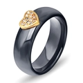 6mm black ceramic ring with gold heart inlay and micro-paved sparkling crystals - Number 7 / Black