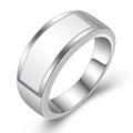 Minimalist silver wide stainless steel ring with a flat rectangular top for men and women - US 7 / White