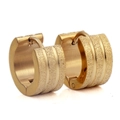 7mm mattierte goldene Edelstahl-Ohrringe mit drei parallelen polierten vertikalen Linien - Gold