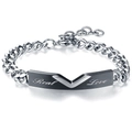 5mm Edelstahl Gliederkette Armband mit schwarzer Real Love Plakette und V-Akzent - Schwarz Gravierter Stil / Schwarz