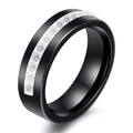 Modern black ceramic ring with center row of sparkling white zircons and high polish - US 6 / Black