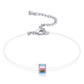 Minimalist invisible necklace with aurora crystal cube pendant and silver lobster clasp - AB Color