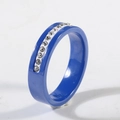 Elegant blue ceramic ring for women with a single row of embedded white cubic zirconia - US 7 / Blue
