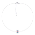 Minimalist fishing line necklace with square aurora crystal pendant and silver lobster clasp - Rainbow