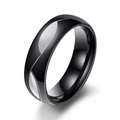 Anillo moderno de acero inoxidable cepillado negro con incrustaciones de hojas de plata - US 7 / Estilo Hombre - Negro (CG1187)