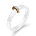 Minimalistischer weißer Keramikring mit Goldbeschlägen und eingelegten Zirkonia - US 6 / Weiß