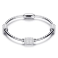 Bracelet chaîne serpent argentée avec trois charmes cylindriques sertis de cristaux - Acier