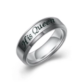 Bague de couple en acier inoxydable brossé avec gravure His Queen sur fond blanc - US 6 / Argent