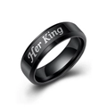 Bague en acier inoxydable noir mat pour homme avec gravure Her King élégante - US 6 / Noir