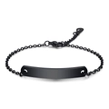 7mm minimalist black stainless steel ID plate bracelet with adjustable curb chain - Gun Black