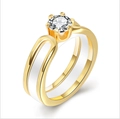 Elegant 6mm gold-plated ceramic ring with white inlay and sparkling cubic zirconia stone - US 7 / Gold