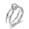 6mm minimalist white ceramic ring featuring a brilliant round-cut cubic zirconia inlay - US 7 / Steel