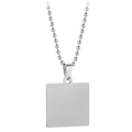 Close-up of polished square stainless steel pet tag with classic silver ball chain link - Silver Tone Square Necklace