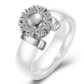 6mm white ceramic flower ring with sparkling zircon stones and adjustable silver band - US 6 / Silver & White