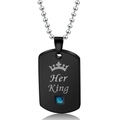 Detail of black matte rectangle tag necklace with Her King engraving and blue gemstone - Her King / Black