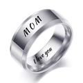 Polished silver ring with MOM and I love you engraving for mothers in family theme - US 6 / Steel Mom