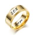 Macro shot of gold engraved Son ring with I love you inscription on inner band - US 6 / Gold SON
