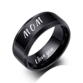 Detailed macro of black stainless steel ring featuring MOM and I love you engraving - US 7 / Black MOM