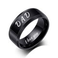 Close-up of black stainless steel DAD ring with I love you engraving on the inner band - US 6 / Black DAD