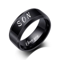 Detailed view of black polished steel ring engraved with SON and I love you message - US 6 / Black SON