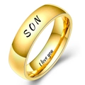Macro shot of gold-plated ring with SON engraving and I love you message inside - US 6 / Gold SON