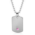 Silver stainless steel dog tag necklace with a pink square crystal pendant and ball chain - Smooth Surface Women's / Steel