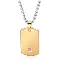 Gold dog tag necklace with pink gemstone and silver bead chain for men and women - Smooth Surface Women's / Gold