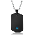 Men's black dog tag necklace with blue crystal and silver bead chain for couples - Smooth Surface Men's / Black
