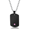 Black matte dog tag necklace with pink gemstone on a silver beaded chain - Smooth Surface Women's / Black