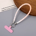 Pink and white sequined denim wrist strap with pink fabric phone patch and silver ring - Orange (K5659)
