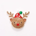 Pendentif renne de Noël DIY avec strass champagne et bonnet en émail rouge sur fond blanc - Renne de Noël Doré (D2055)