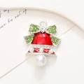 Pendentif cloche de Noël DIY en émail rouge avec nœud en strass vert et perles blanches - Cloche de Noël Perle Argentée (D2062)